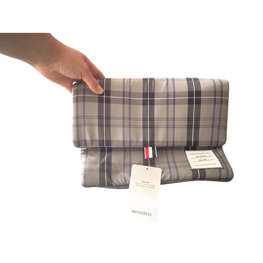 Thom Browne Puffer Clutch Tartan Nylon Canvas Grey FAC116A-F0035 Hand Strap NEW